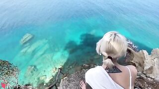 A cute girl passionately sucks her ex-boyfriend's dick on the ocean shore in this steamy scene