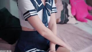 Kawaii schoolgirl gets her pussy filled with cum and facial by a hot actor