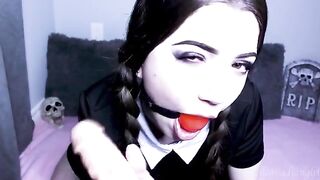 Wednesday Addams gets her pussy stuffed with a big dildo and cum - lilcanadiangirl