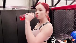 Redhead gets her butt pounded by a gym trainer