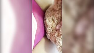 A girl is fucking with her favorite teddy bear in the most intense way