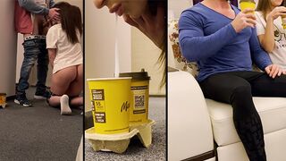 A woman ordered pizza and got the delivery guy's cock in her mouth