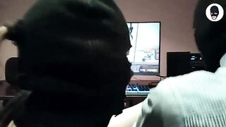 The man played a crazy deepthroat game with his balaclava mask on