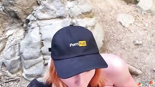 A girl is fucking like a bitch in nature, getting her pussy smashed