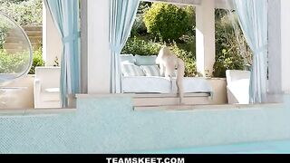 Skinny yoga girl Lola Fae fucked by her mom's BF at the pool