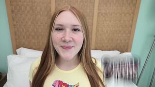Redhead teen with freckles and red pubic hair gets her pussy eaten and screwed
