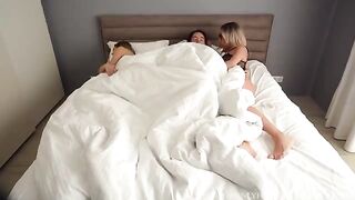 Blonde MILF seduced by her stepson and his girlfriend for a threesome