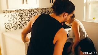 The husband helped with the laundry and got a passionate reward from his sexy Latina housewife, Jolla
