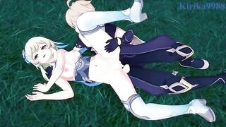 Aether and Futa Lumine fuck Paimon in the meadow at night - Genshin Impact Hentai