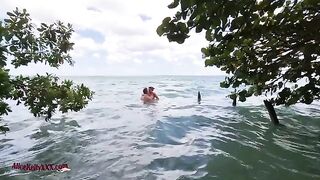 Babe has amazing sex in the outdoor pool