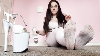 Pantyhose fetish with solo foot worship and toe sucking in white tights