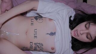 The cute girl with pink pussy fucks passionately and takes a cumshot ♡