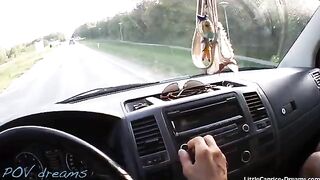 A chick hitchhiking got into a car and had to pay with her pussy