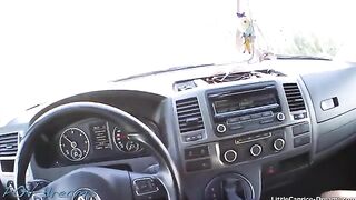 A chick hitchhiking got into a car and had to pay with her pussy