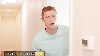 Mellanie Monroe gets stuck while setting up the laundry rack, her stepson helps her out