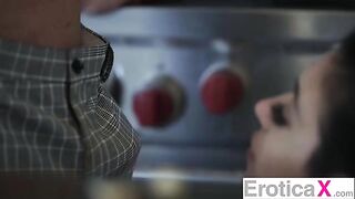 The hot couple has a steamy sex in the kitchen