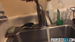 Exotic babe with a stunning ass and big natural boobs gets fucked by her landlord