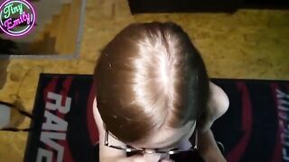 Pervert student gets her glasses full of cum after giving a deep blowjob