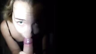 Petite Mona Blue gets her throat full of sticky cum in public