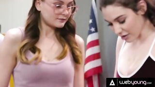 Two girls are having fun in detention with a third friend, Lily Lou