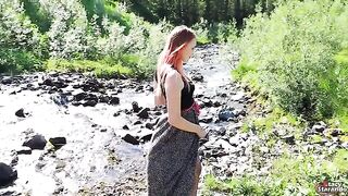 A teen redhead girl gets banged outdoors and creampied