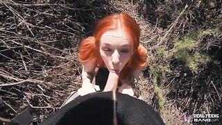 Ginger teen Madi Collins flashed her small tits and got fucked hard in public
