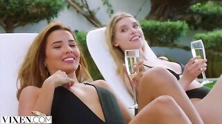 Cute girls Agatha, Freya, and Lika fucked in an incredible foursome by Vixen