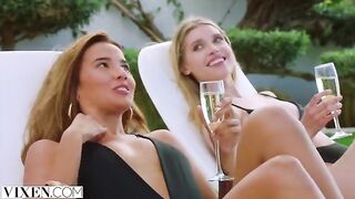 Cute girls Agatha, Freya, and Lika fucked in an incredible foursome by Vixen