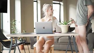 Eva Elfie was creampied during a zoom class in her tight pussy