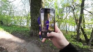 A guy made a creampie in the mouth of a girl in public place
