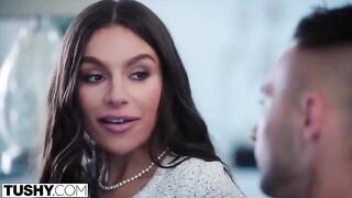A gorgeous brunette woman named April experiences anal for the first time