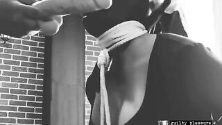 BDSM with a bound slave getting a big dildo in mouth and smelly pussy - Sex Tape
