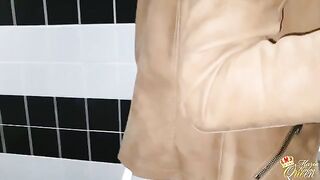 A fast and risky encounter in the public restroom, caught on camera