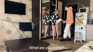 A milf without panties seduced a young boy and fucked him hard