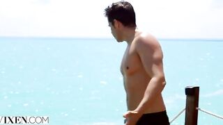 Petite brunette Gianna Dior fucked on the beach by a huge dick