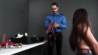 A hot girl was stopped by a security agent at the airport