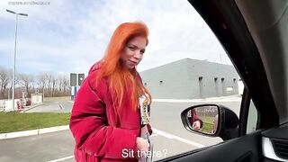 Stranger swallows cock to the throat in public space
