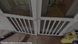 Cheating wife entertains husband's friend in the kitchen while he works