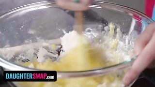 Two stepdaughters compete to make the best pie for their fathers