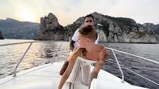 A couple enjoys a romantic boat ride with a thrilling finish on the high seas