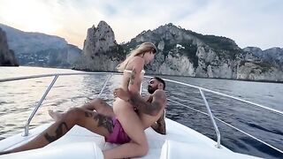 A couple enjoys a romantic boat ride with a thrilling finish on the high seas