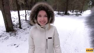 I like to have sex quickly in nature even in winter - Cum on my pretty face POV