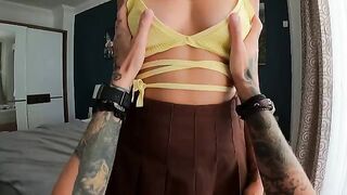 The gorgeous babe gets a juicy cumshot on her tits