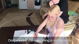 The shy student couldn’t resist the tutor and took him in her mouth passionately