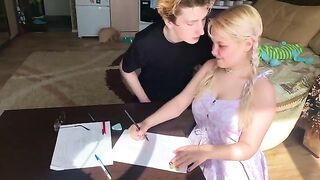 The shy student couldn’t resist the tutor and took him in her mouth passionately