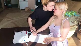 The shy student couldn’t resist the tutor and took him in her mouth passionately
