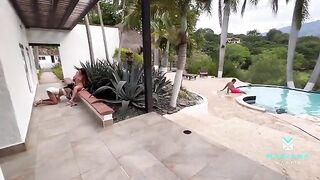 Girl fucked by her stepbrother and his friend in the pool