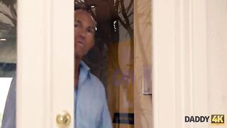 Playful GF tricks athletic dad into sex by the pool