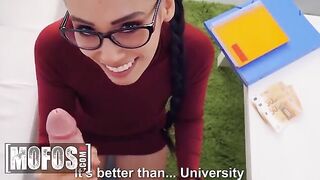 Nerdy guy can’t concentrate while watching Andreina DeLuxe’s perky tits and round ass