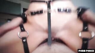 The petite girl is used for sex by a harsh master